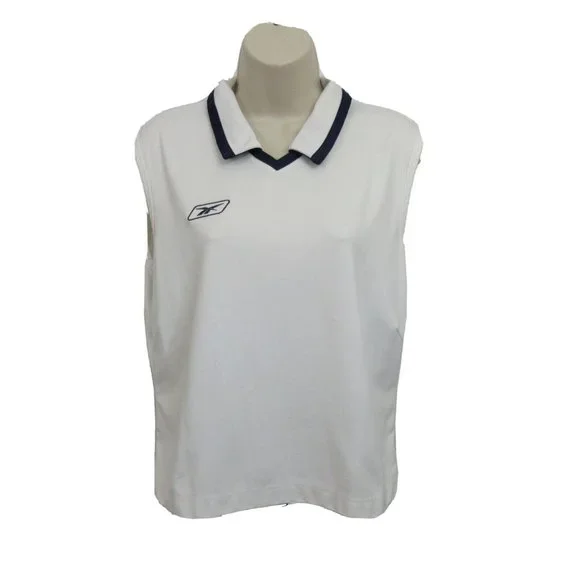 Reebok Tops Vtg Reebok White Navy Collared Athletic Shirt Size